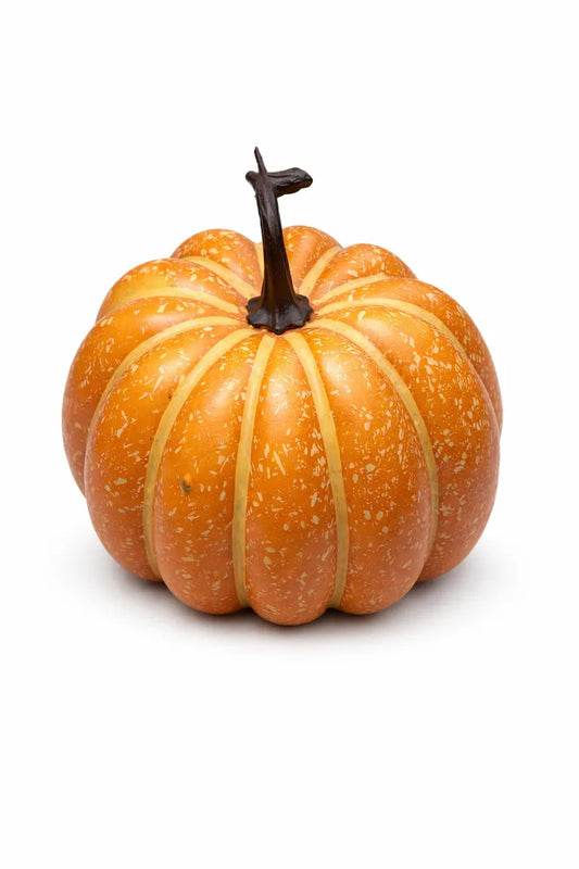 Calabaza decorativa naranja con detalles dorados de 17 cm