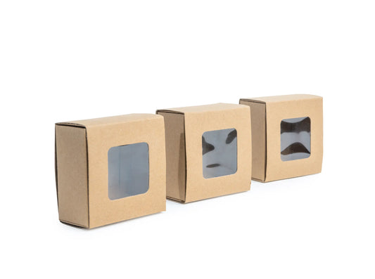 Caja de Papel Kraft Café – 8.5 cm x 8.5 cm x 4 cm (Paquete de 12 unidades)