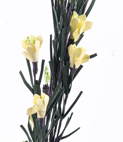 Vara Decorativa con Follaje y Flor Artificial Amarilla 70 cm | Ideal para Arreglos Florales y Decoración Interior