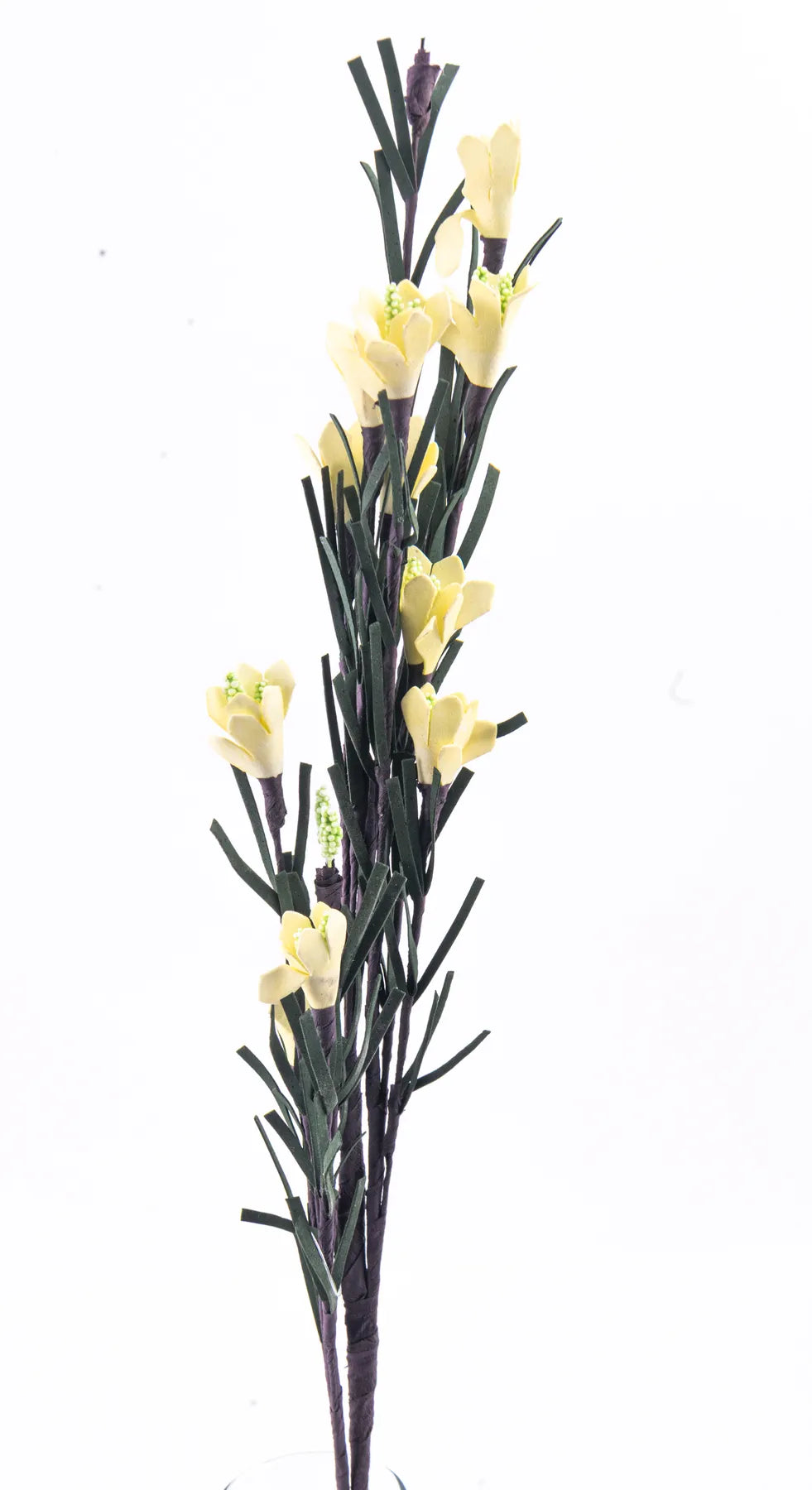 Vara Decorativa con Follaje y Flor Artificial Amarilla 70 cm | Ideal para Arreglos Florales y Decoración Interior