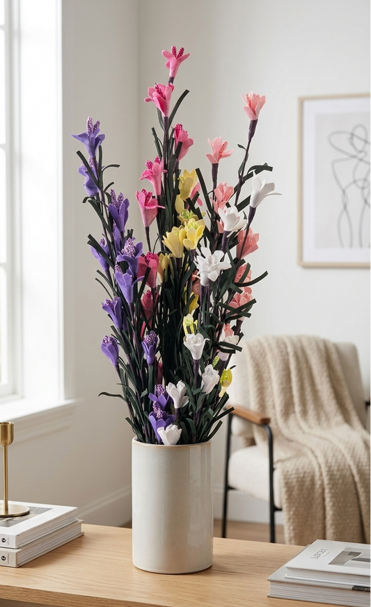 Vara Decorativa con Follaje y Flor Artificial Amarilla 70 cm | Ideal para Arreglos Florales y Decoración Interior