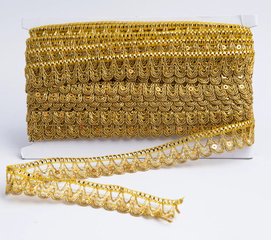 Galón Metálico Dorado Holográfico con Lentejuelas – Rollo de 18 Metros