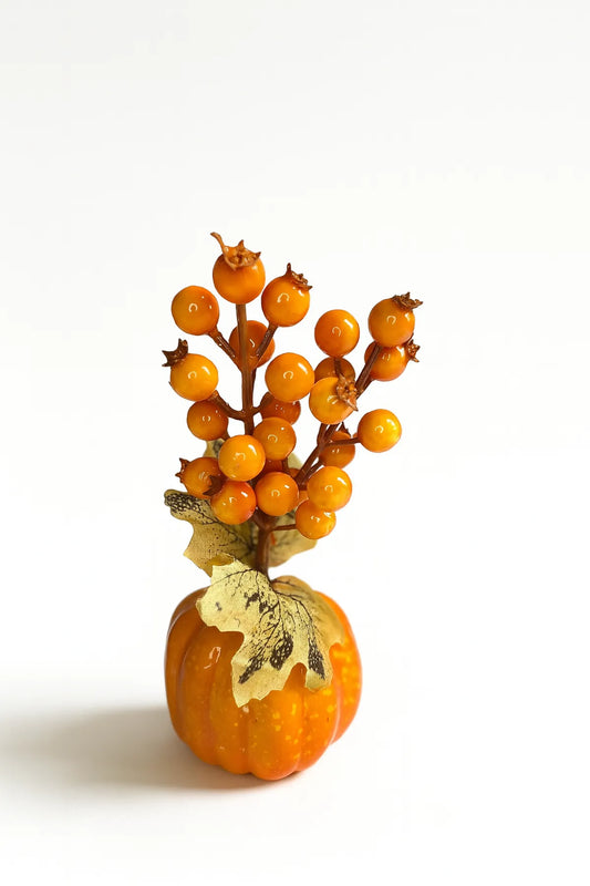 Pick De Calabaza Con Fruta Otoñal 18 cm – Decoración Otoñal Sintética
