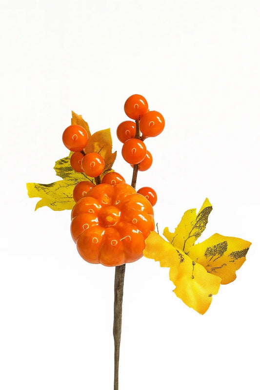 Pick De Calabaza Con Fruta Otoñal 22 cm – Decoración Otoñal Sintética