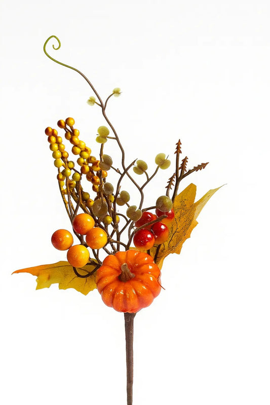 Pick De Frutas Otoñal Con Calabaza 25 cm – Decoración Otoñal Sintética