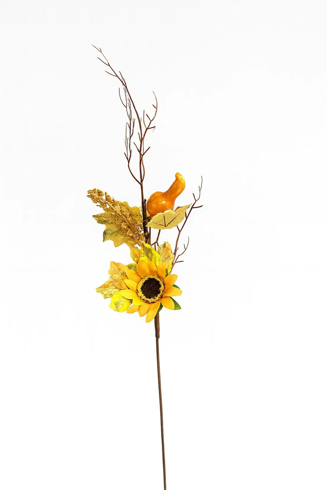 Pick otoñal artificial con girasol, calabaza, ramas decorativas, hojas de maple y follaje para arreglos florales y decoración de otoño.