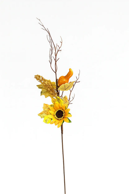 Pick otoñal artificial con girasol, calabaza, ramas decorativas, hojas de maple y follaje para arreglos florales y decoración de otoño.